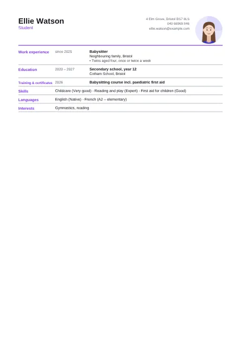 Preview of the CV of Ellie Watson in the Compact design