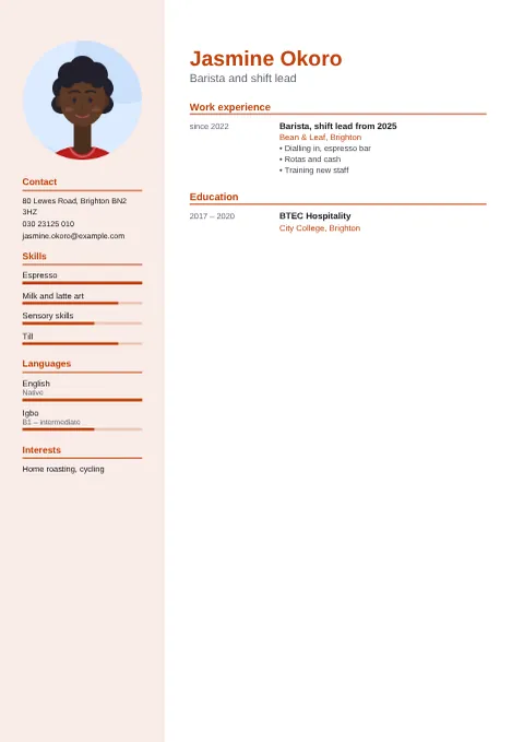 Preview of the CV of Jasmine Okoro in the Modern design
