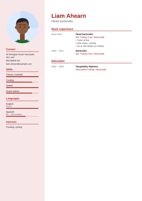 Preview of the CV of Liam Ahearn in the Modern design