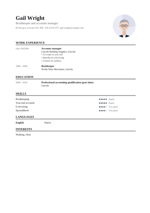 Preview of the CV of Gail Wright in the Classic design