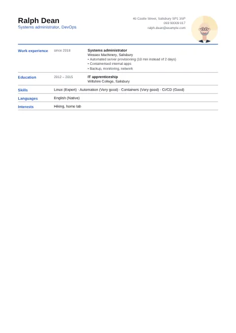 Preview of the CV of Ralph Dean in the Compact design