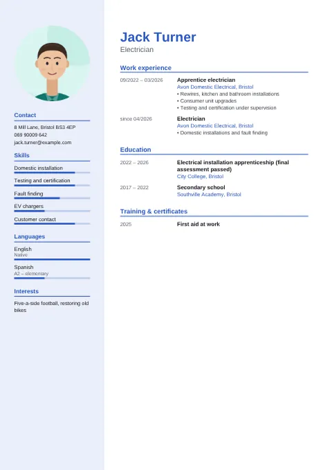 Preview of the CV of Jack Turner in the Modern design