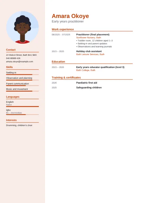 Preview of the CV of Amara Okoye in the Modern design