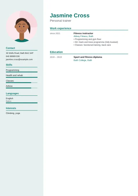 Preview of the CV of Jasmine Cross in the Modern design