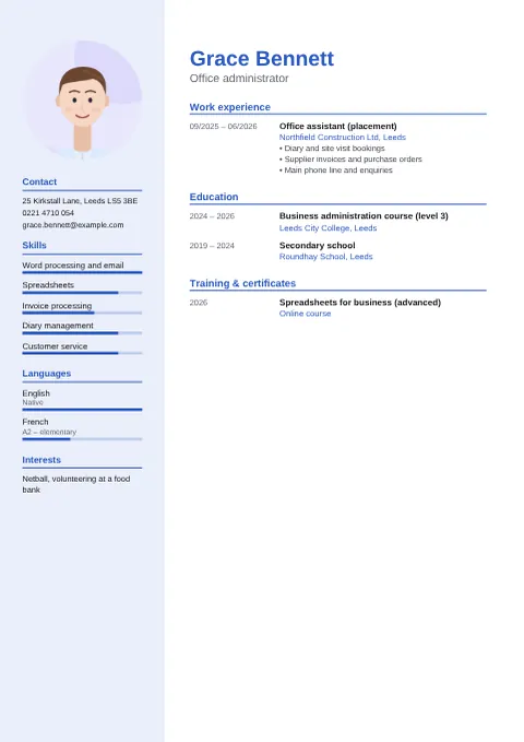 Preview of the CV of Grace Bennett in the Modern design