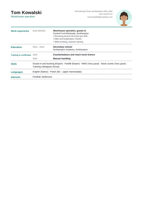 Preview of the CV of Tom Kowalski in the Compact design