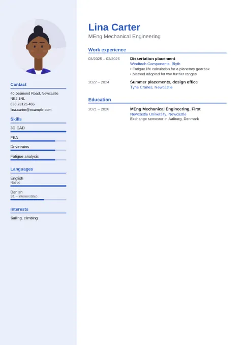 Preview of the CV of Lina Carter in the Modern design