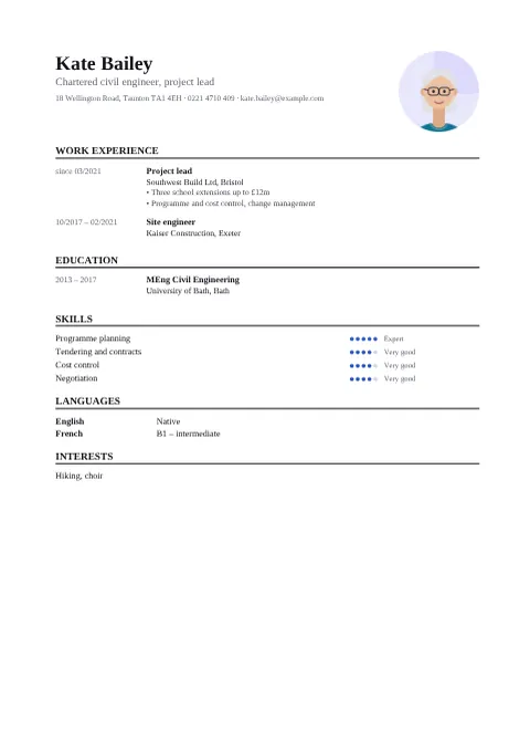 Preview of the CV of Kate Bailey in the Classic design