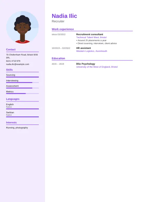 Preview of the CV of Nadia Ilic in the Modern design