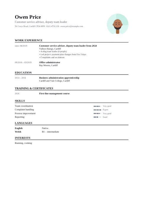 Preview of the CV of Owen Price in the Classic design