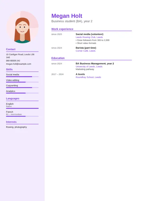 Preview of the CV of Megan Holt in the Modern design
