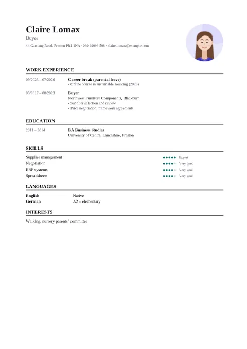Preview of the CV of Claire Lomax in the Classic design