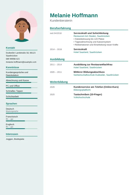 Vorschau des Lebenslaufs von Melanie Hoffmann im Design Modern