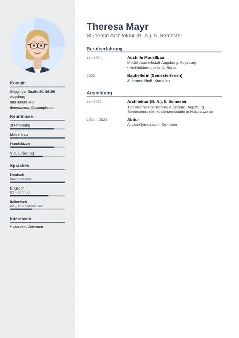 Vorschau des Lebenslaufs von Theresa Mayr im Design Modern
