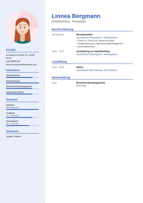 Vorschau des Lebenslaufs von Linnea Bergmann im Design Modern