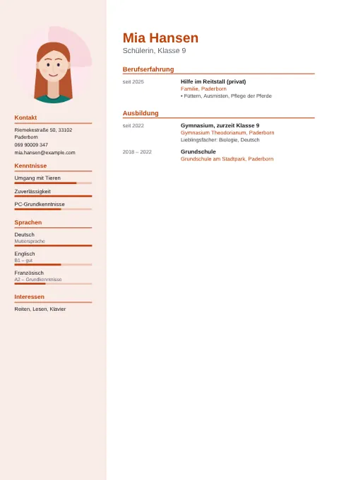 Vorschau des Lebenslaufs von Mia Hansen im Design Modern