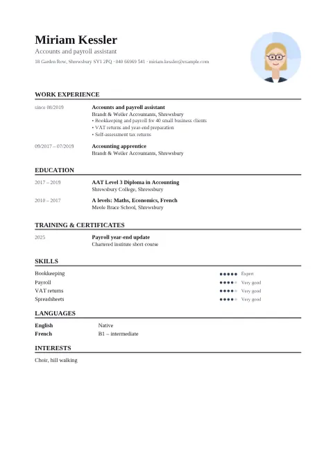 Preview of the “Classic” CV design with sample details