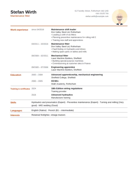 Preview of the “Compact” CV design with sample details
