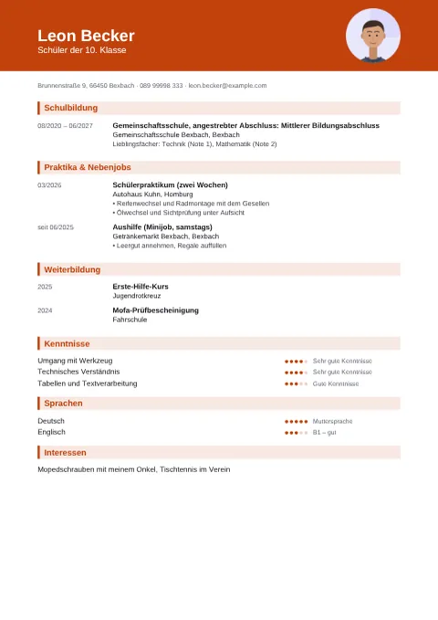 Vorschau des Lebenslauf-Designs „Schule & Ausbildung“ mit Beispieldaten