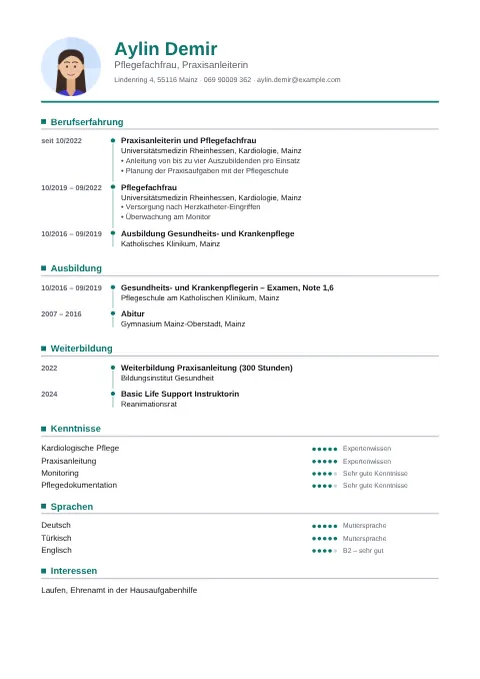 Vorschau des Lebenslauf-Designs „Zeitstrahl“ mit Beispieldaten